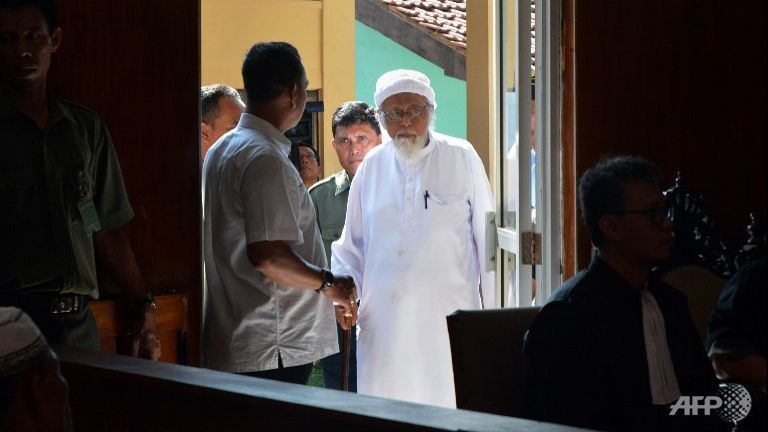 Abu Bakar Bashir arriving for a court appearance on January 12, 2016. Photo: AFP