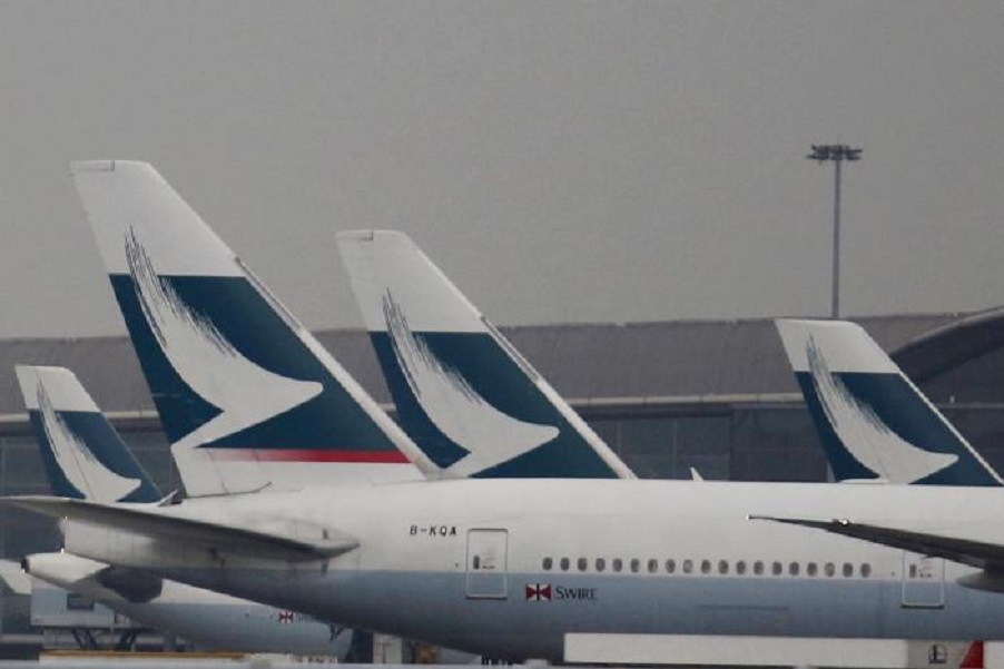 File photo of Cathay Pacific planes at Hong Kong International Airport. Photo via Reuters.