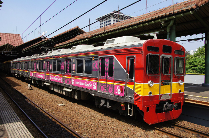 A women-only carriage on the KRL Commuterline train in Jakarta