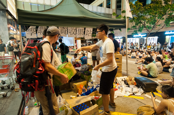 Occupy Central Hong Kong protest boxes and tent 
