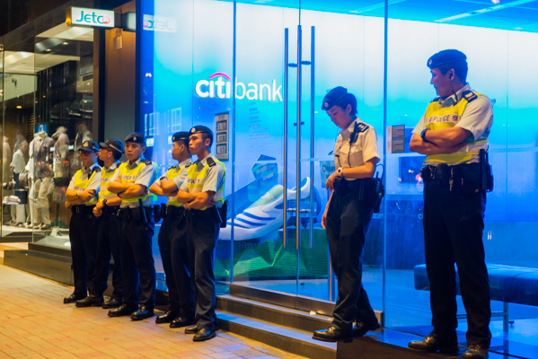 Hong Kong police outside of citibank 