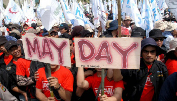 File photo of a May Day rally in Jakarta.