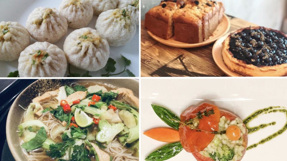 (Clockwise from left) A selection of vegetarian and vegan dishes from Greenwoods Raw Cafe, Ohms, LockCha, and Grassroots Pantry. Photos via Facebook and Instagram.