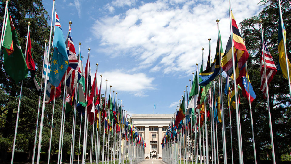 The Allée des Nations in front of the Palace of Nations (United Nations Office at Geneva). PHOTO: Wikimedia Commons/Tom Page