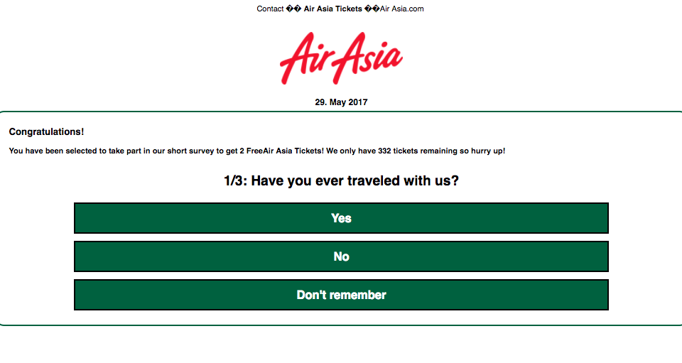 Landing page of one of the scams