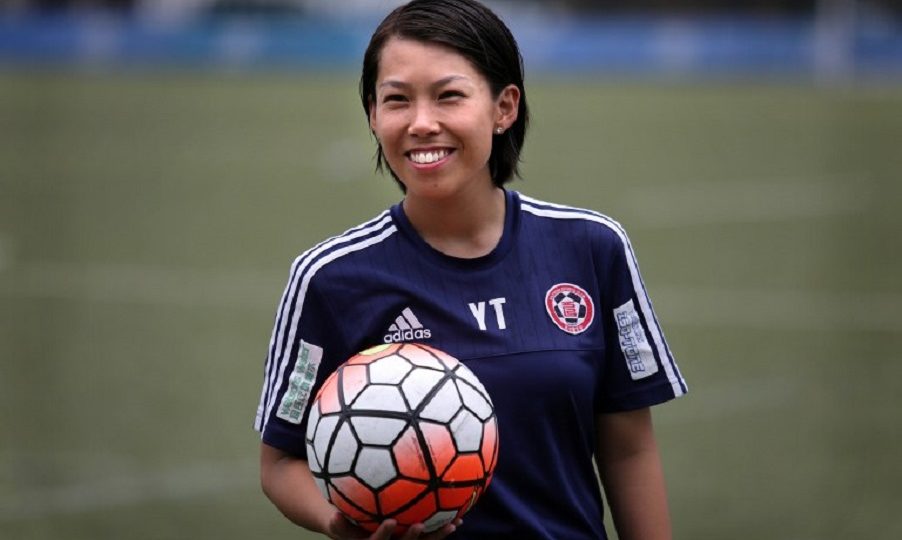 This file photo taken on May 11, 2016 shows head coach of Eastern Football club Chan Yuen-ting smiling after a team training session in Hong Kong. 
Photo: Isaac Lawrence/AFP
