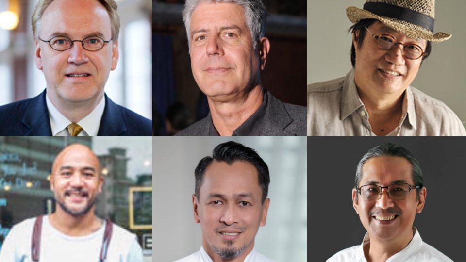 Top, L-R: International tastemakers Greg Dreshner, Anthony Bourdain, K.F. Seetoh
Bottom, L-R: Filipino chefs JP Anglo, Sau del Rosario, Rafael Jardeleza