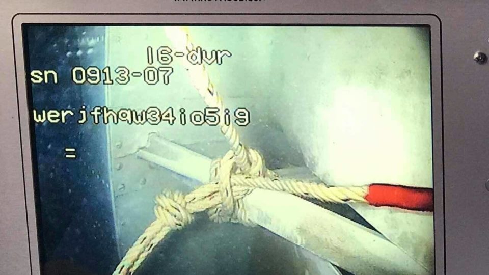 A monitor showing the tail of the missing plane as officials work to retrieve it. Photo: Facebook / Office of the Chief of Defense Services