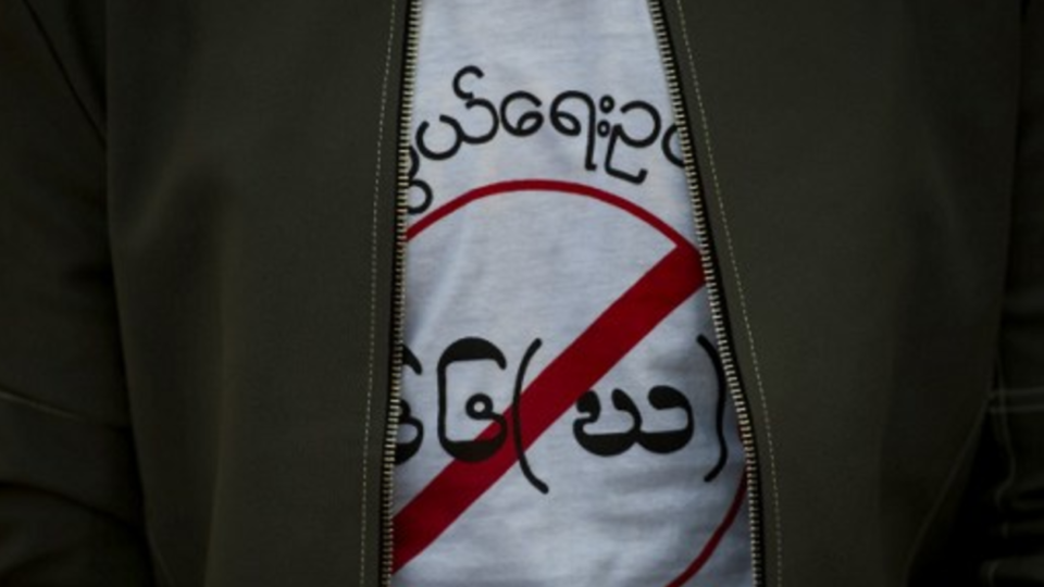 A shirt worn by an anti-censorship protester. Photo: AFP