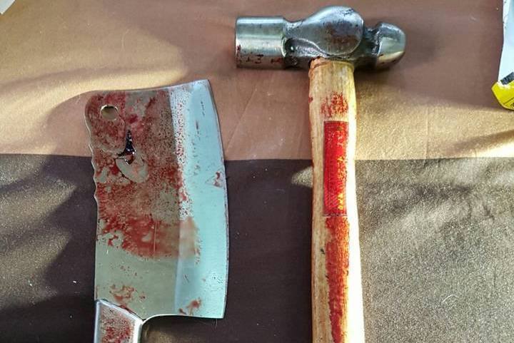 The suspected murder weapons, which Victor Raj bought two days before his death. Photo: Yangon Police