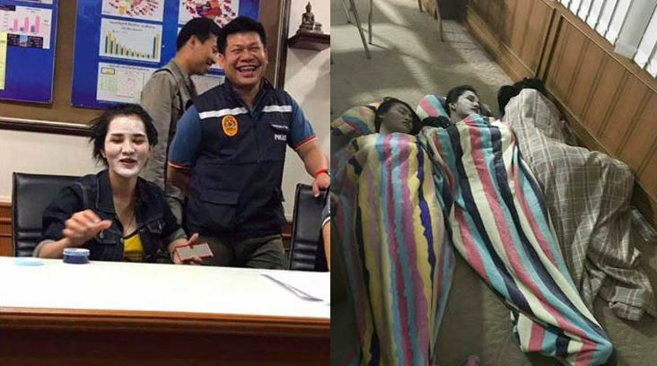 The public has criticized photos that allege preferential treatment of the murder suspects, who applied makeup, cuddled with rainbow blankets, and took pics with cops. 
