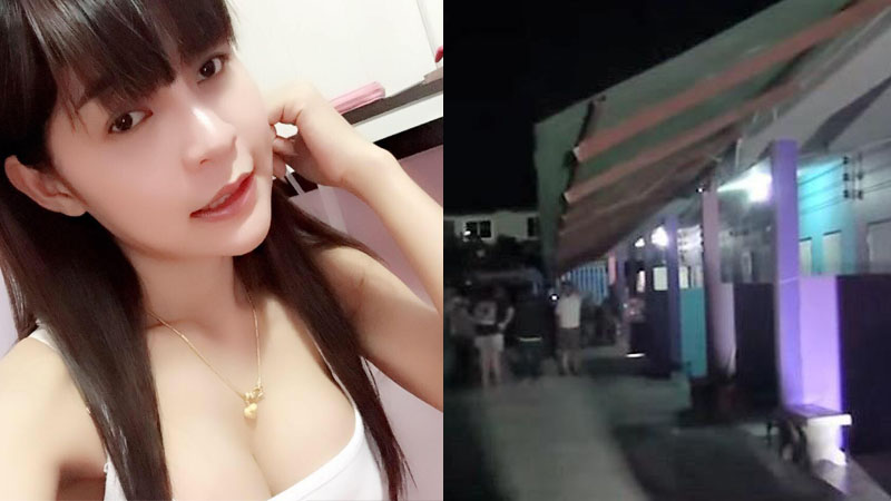 Sriprapa Khosin, left, and the strip of rented rooms where her body was found, right. Photos: Sriprapa Khosin/Facebook and Channel 8. 