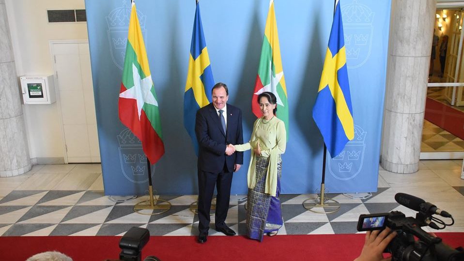 Myanmar State Counsellor Aung San Suu Kyi meets Swedish Prime Minister Stefan Löfven. Photo: Office of the State Counsellor