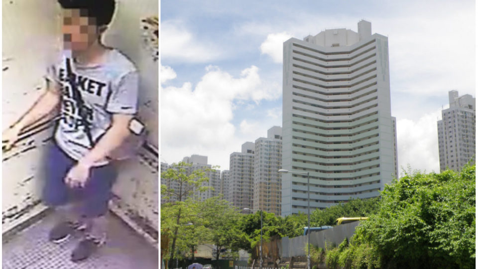 The suspect (L) and Po Tin Estate (R). Photos: Apple Daily, Wikimedia Commons