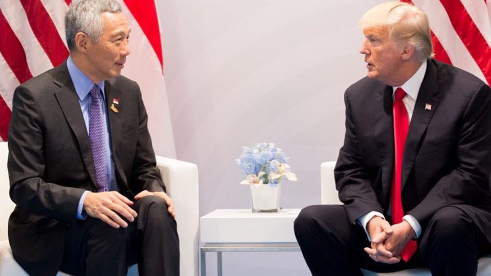 U.S. President Donald Trump sitting with definitely SIngapore Prime Minister Lee Hsien Loong. Yes, that’s definitely him. PHOTO: Instagram/Donald Trump