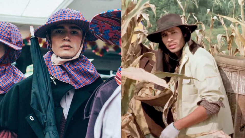 Raf Simons Spring/Summer 2018 collection (Left) versus the classic Thai sugarcane farmer’s uniform (Right). Photo: Tommon Ton/ Instagram, Netafim Thailand/ YouTube