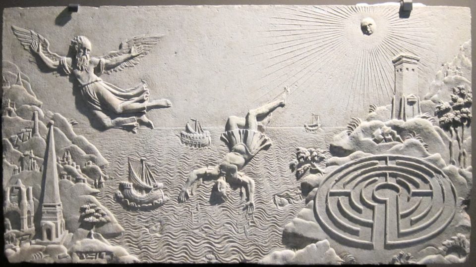 The Fall of Icarus, a 17th century relief depicting … the fall of Icarus