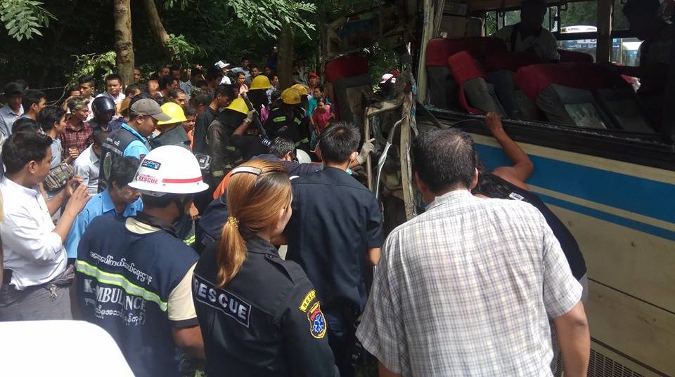 A photo taken in the aftermath of the deadly bus crash in Mingaladon Township on July 7. Photo: Facebook / Han Lin