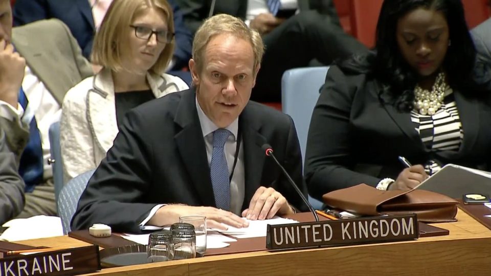 UK ambassador to the UN Matthew Rycroft speaks at a previous UN meeting. Photo: Twitter / Matthew Rycroft