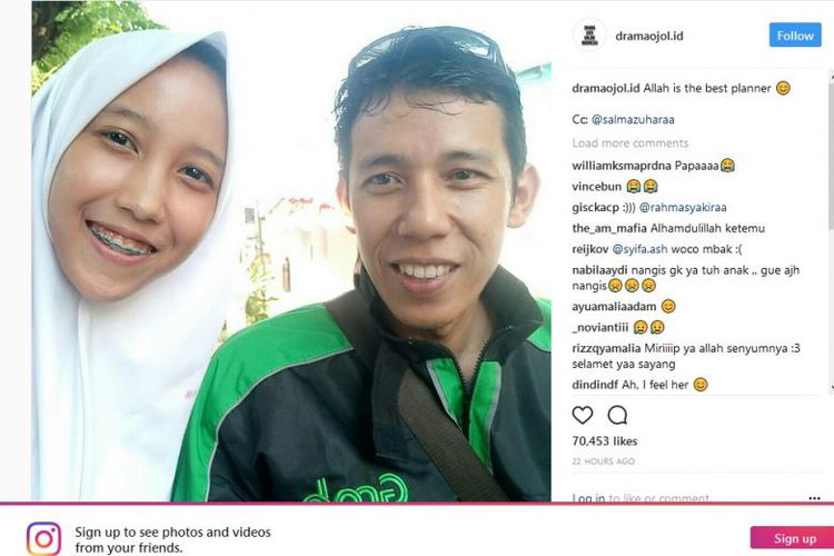 Salma Zuhara taking a selfie with her father during their improbable reunion. Photo: Instagram/@dramaojol.id