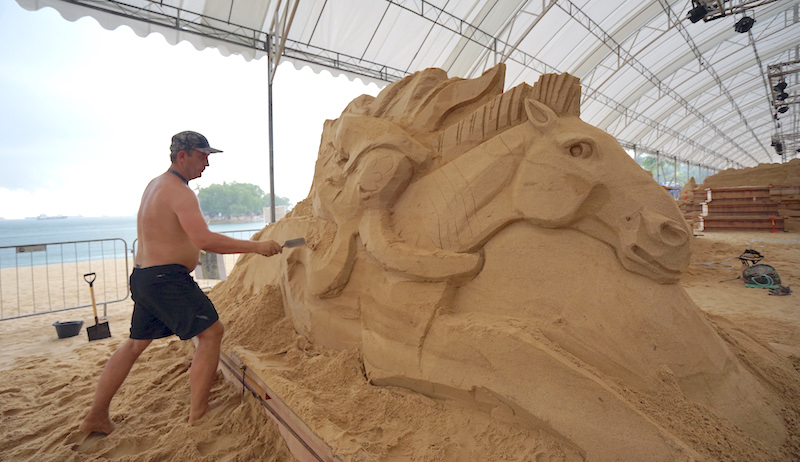 Sand sculpting in progress. Photo: Sentosa Development Corporation