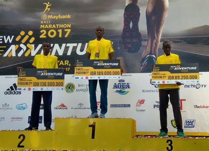 This year’s podium for the full marathon, open male category. Photo via Facebook/Bali Marathon