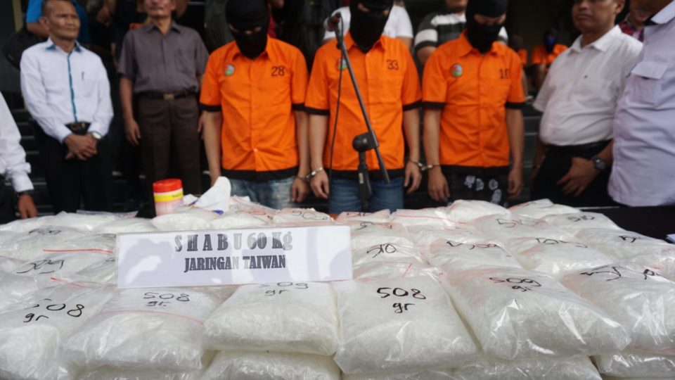 Fears about a drug emergency in Indonesia have re-emerged following a record seizure of one tonne of crystal methamphetamine in July. This photo is of a 2016 seizure. Photo by Teresia May for Antara.