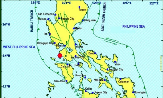 Earthquake strikes off Batangas Province on Friday. Screengrab from PhilVolcs 