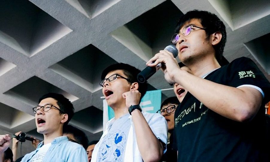 (L-R) Law, Wong, and Chow. Photo: Demosisto via Facebook