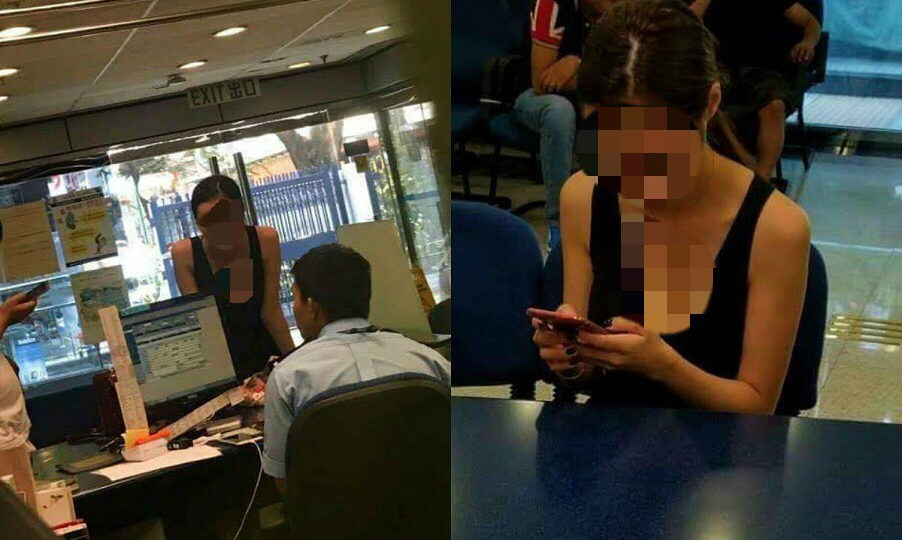 Pictures showing the unsuspecting woman’s face and cleavage have been widely circulated on social media after a police officer reportedly sent them to his colleagues on WhatsApp. Photos via Facebook