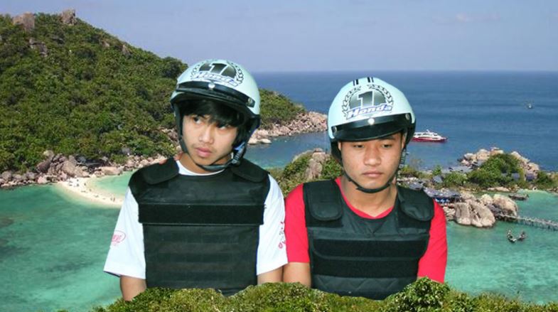 Coconuts photo mockup of the suspects against the backdrop of Koh Tao.