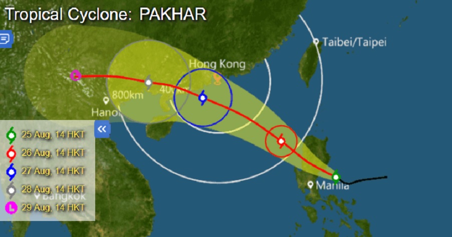 Tropical Storm Pakhar is expected to draw nearest to Hong Kong on Sunday. Photo: HKO