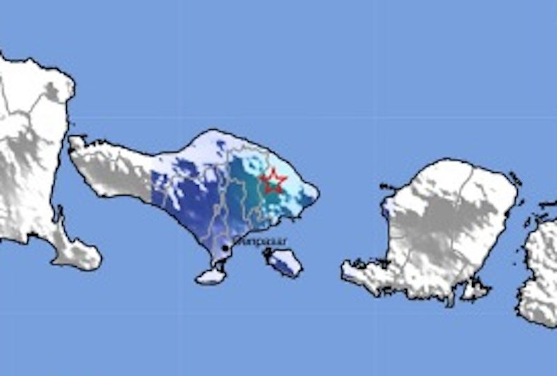 A 4.2 earthquake was recorded in Karangasem, Bali on Sept. 26, 2017. Map via BMKG.