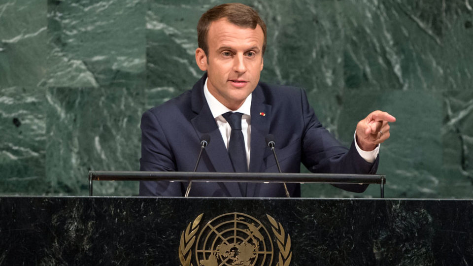 President Emmanuel Macron of France addresses the General Assembly’s annual general debate in 2017. Photo: UN / Cia Pak