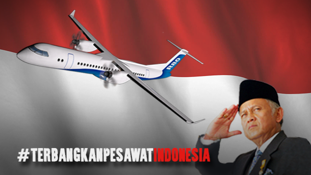 A 3D model of the R80 with a photo of a saluting BJ Habibie. Photo: Kitabisa