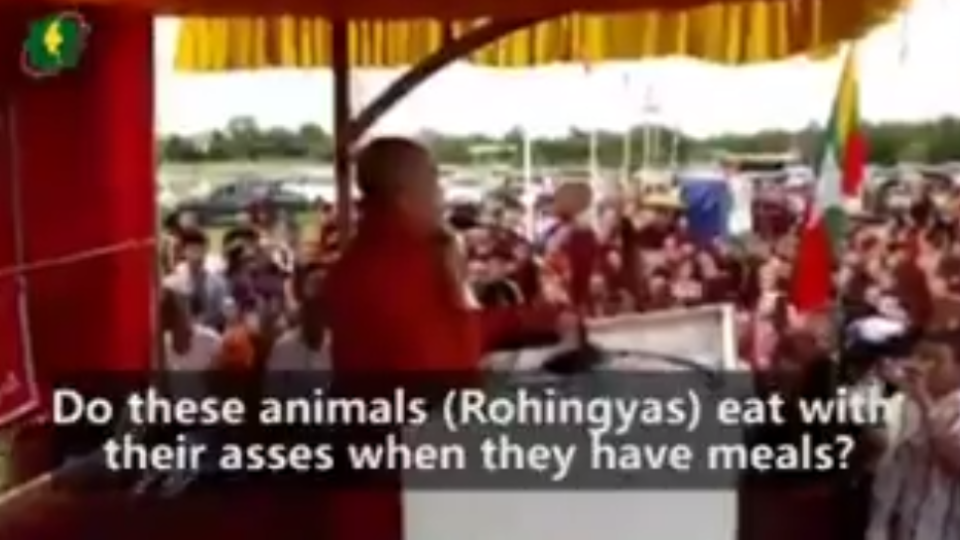 Wirathu gives a speech in Kayin State on September 10, 2017. 