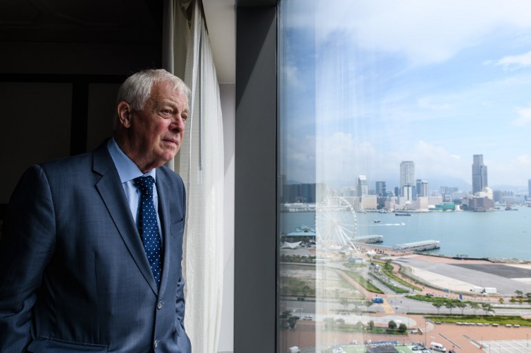 Hong Kong’s former British colonial governor Chris Patten poses during an interview with AFP at the harborside Mandarin Oriental hotel in Hong Kong on Sept. 21, 2017. 
Photo: Anthony Wallace/AFP