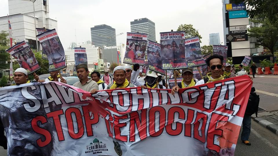 Members of the Islamic Defenders Front during a protest against Myanmar in September 2017. Photo: FPI / Facebook