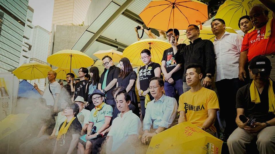 Protesters mark a moment of silence in remembrance of the 2014 Umbrella Movement on Sept. 28 in Hong Kong’s Admiralty district. PHOTO: League of Social Democrats 