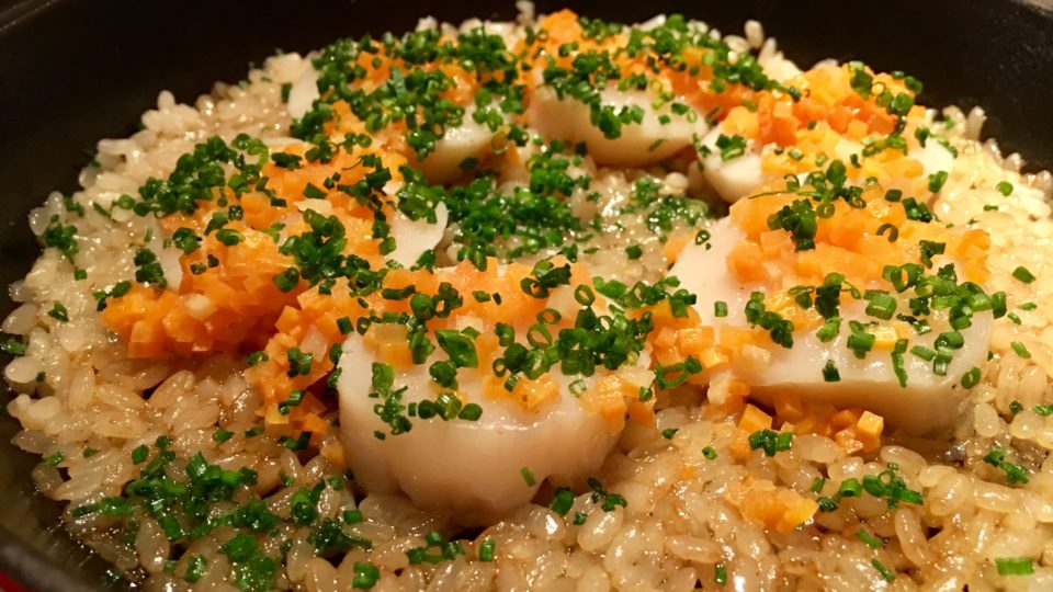 The sea scallops over pilaf rice at Terroir Parisien.