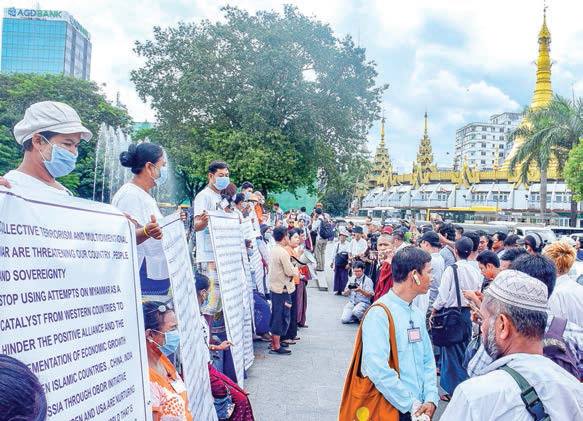 Protesters outside Yangon’s City Hall on October 2. Photo: MOI