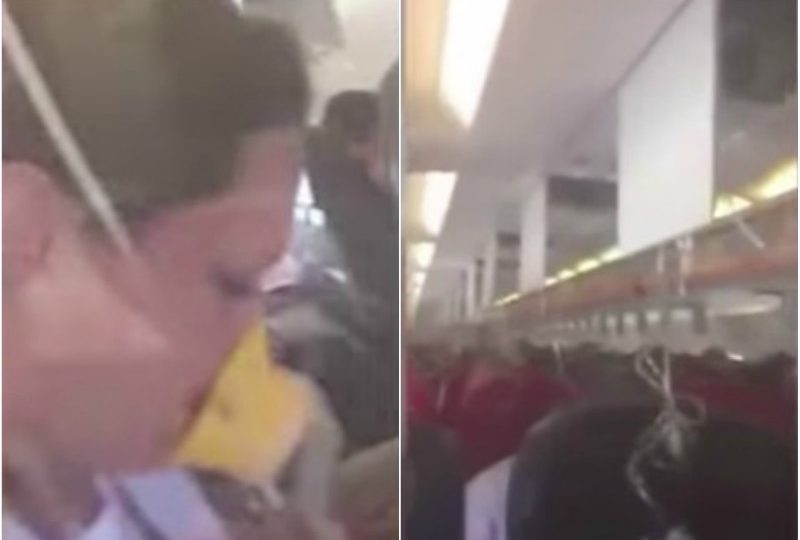 Masks dropped down during the scare but “no oxygen came through” says one passenger. Photo: Still via YouTube