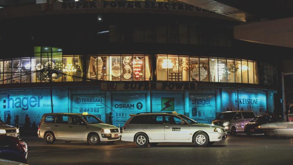 Taxis in Yangon.
