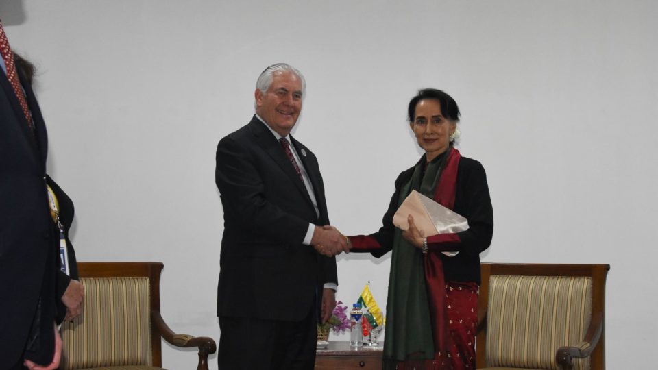 US Secretary of State Rex Tillerson meets Myanmar State Counsellor Aung San Suu Kyi on November 14, 2017. Photo: Facebook / Myanmar State Counsellor Office