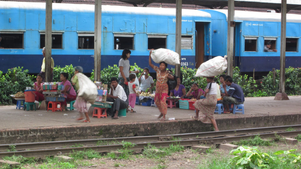 Vendors beside the Yangon Circular Railway. Photo: Flickr / Ken Marchall