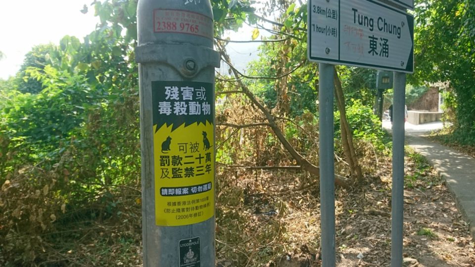 A sign posted in Tung Chung warning of the consequence of animal cruelty. Picture: SPCA