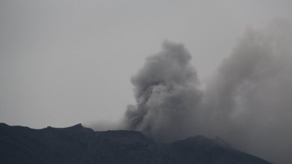 Mount Agung shooting out a black cloud, as seen on Nov. 21, 2017. Photo via Sutopo Purwo Nugroho/BNPB