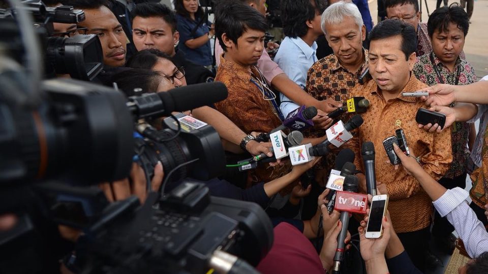 House Speaker Setya Novanto being questioned by reporters. Photo: @s.novanto / Instagram