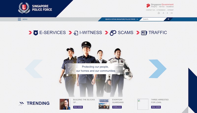 Screenshot of actual Singapore Police Force website