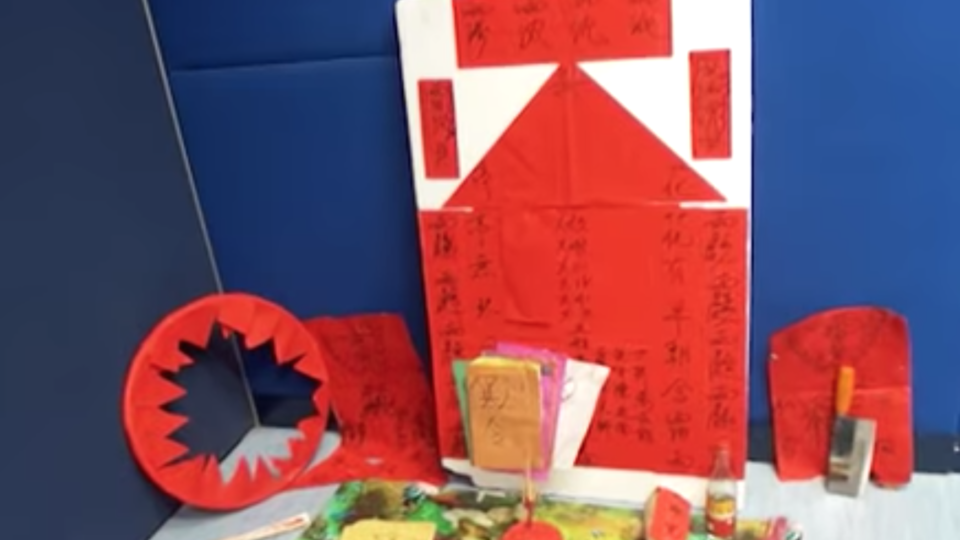 The makeshift alter and other items seized by police from the traditional triad initiation ceremony. Picture: from Youtube (via Apple Daily)